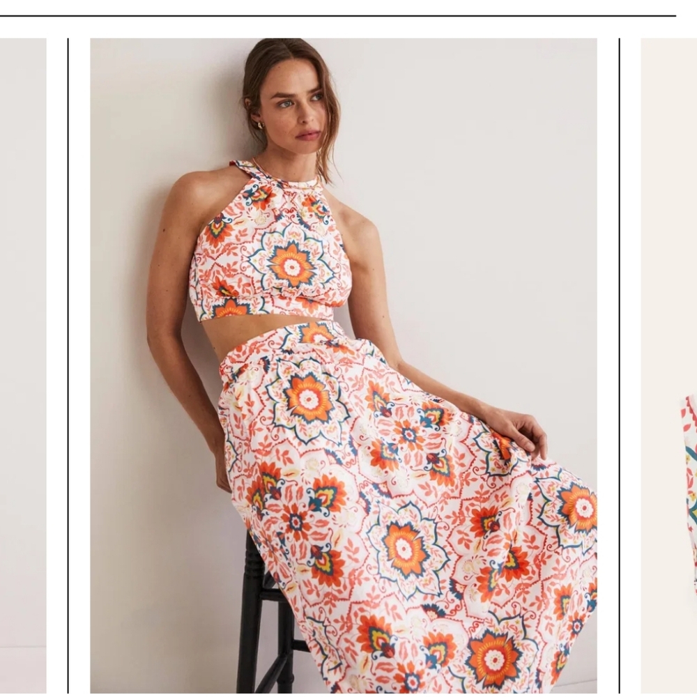 Boden Orange and Cream Floral Crop Top - Picture 8 of 14